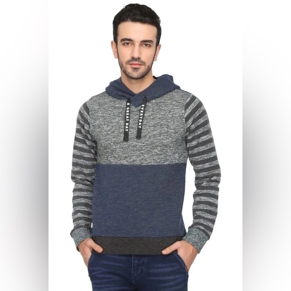 Scotch & Soda Hooded Color-block Striped Sleeves Slub Hoodie Sweatshirt Small - Picture 1 of 13